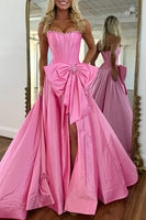 Load image into Gallery viewer, Sparkly Pink Strapless Beaded Long Corset Prom Dress with Bow
