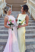 Load image into Gallery viewer, Sparkly Blush Mermaid Maxi Prom Dress with Cape