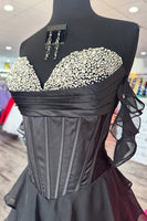 Load image into Gallery viewer, Sparkly Black Tiered Ruffled Long Corset Prom Dress with Beading