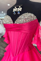 Load image into Gallery viewer, Sparkly Black Tiered Ruffled Long Corset Prom Dress with Beading