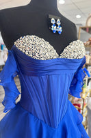 Load image into Gallery viewer, Sparkly Black Tiered Ruffled Long Corset Prom Dress with Beading