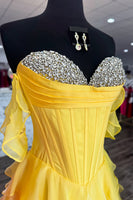 Load image into Gallery viewer, Sparkly Black Tiered Ruffled Long Corset Prom Dress with Beading