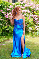 Load image into Gallery viewer, Royal Blue Sheath Sweetheart Long Corset Prom Dress with 3D Flower