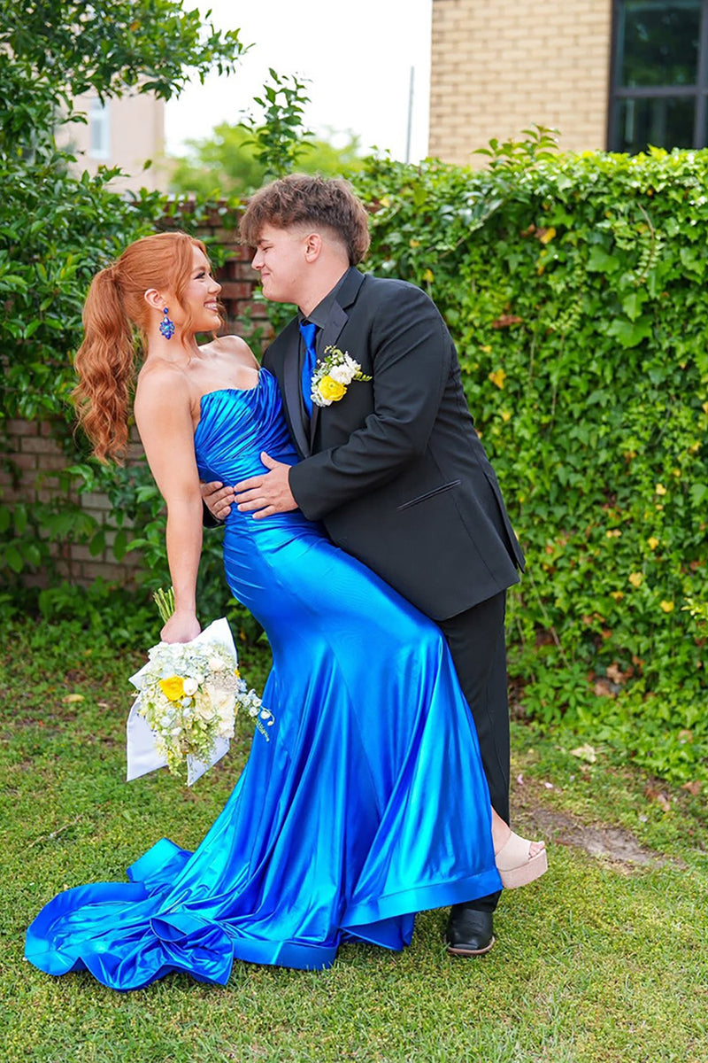 Load image into Gallery viewer, Royal Blue Sheath Sweetheart Long Corset Prom Dress with 3D Flower
