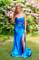 Load image into Gallery viewer, Royal Blue Sheath Sweetheart Long Corset Prom Dress with 3D Flower