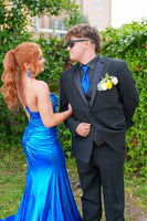 Load image into Gallery viewer, Royal Blue Sheath Sweetheart Long Corset Prom Dress with 3D Flower