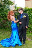 Load image into Gallery viewer, Royal Blue Sheath Sweetheart Long Corset Prom Dress with 3D Flower