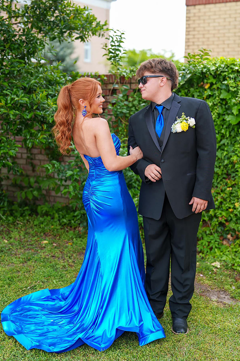 Load image into Gallery viewer, Royal Blue Sheath Sweetheart Long Corset Prom Dress with 3D Flower