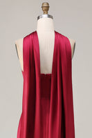 Load image into Gallery viewer, Burgundy Mermaid Neck Scarf Satin Ruched Long Prom Dress
