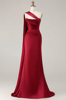 Load image into Gallery viewer, Burgundy Mermaid Neck Scarf Satin Ruched Long Prom Dress