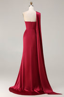 Load image into Gallery viewer, Burgundy Mermaid Neck Scarf Satin Ruched Long Prom Dress