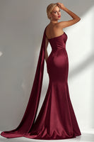 Load image into Gallery viewer, Burgundy Mermaid Neck Scarf Satin Ruched Long Prom Dress