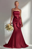 Load image into Gallery viewer, Burgundy Mermaid Neck Scarf Satin Ruched Long Prom Dress