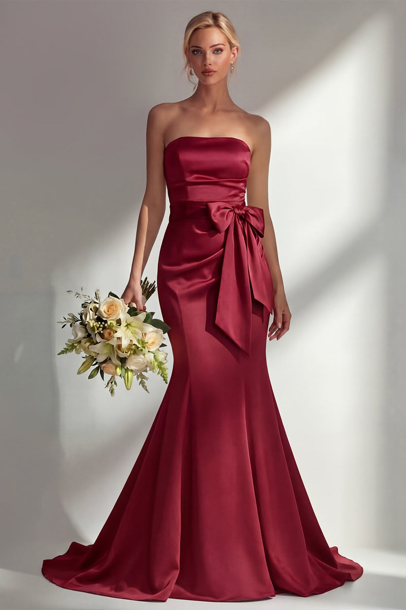 Load image into Gallery viewer, Burgundy Mermaid Neck Scarf Satin Ruched Long Prom Dress