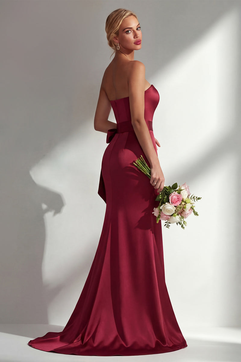 Load image into Gallery viewer, Burgundy Mermaid Neck Scarf Satin Ruched Long Prom Dress