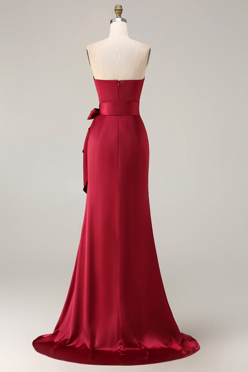 Load image into Gallery viewer, Burgundy Mermaid Neck Scarf Satin Ruched Long Prom Dress