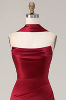 Load image into Gallery viewer, Burgundy Mermaid Neck Scarf Satin Ruched Long Prom Dress
