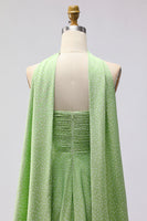 Load image into Gallery viewer, Green White Polka Dots Neck Scarf Long A Line Formal Dress