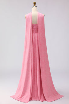 Pink White Polka Dots A Line Neck Scarf Long Formal Dress