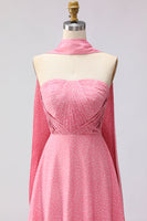 Load image into Gallery viewer, Pink White Polka Dots A Line Neck Scarf Long Formal Dress