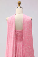 Load image into Gallery viewer, Pink White Polka Dots A Line Neck Scarf Long Formal Dress