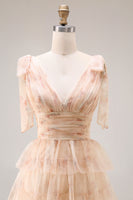 Load image into Gallery viewer, Floral Green A Line Tiered Tulle Long Prom Dress with Slit