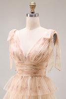 Load image into Gallery viewer, Floral Green A Line Tiered Tulle Long Prom Dress with Slit