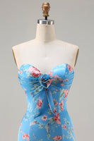 Load image into Gallery viewer, Floral Blue Pink Sweetheart Mermaid Long Prom Dress with Ruffles