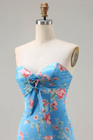 Load image into Gallery viewer, Floral Blue Pink Sweetheart Mermaid Long Prom Dress with Ruffles