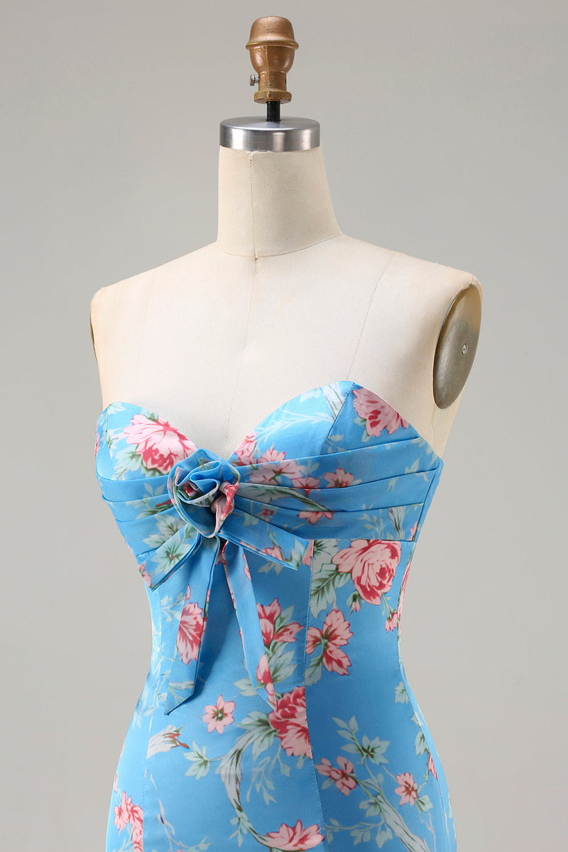 Load image into Gallery viewer, Floral Blue Pink Sweetheart Mermaid Long Prom Dress with Ruffles