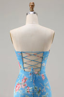 Load image into Gallery viewer, Floral Blue Pink Sweetheart Mermaid Long Prom Dress with Ruffles