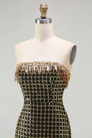 Load image into Gallery viewer, Sparkly Black and Golden Strapless Long Prom Dress with Slit