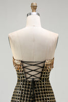 Load image into Gallery viewer, Sparkly Black and Golden Strapless Long Prom Dress with Slit