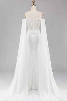 Sparkly White Beaded Off the Shoulder Mermaid Long Corset Prom Dress