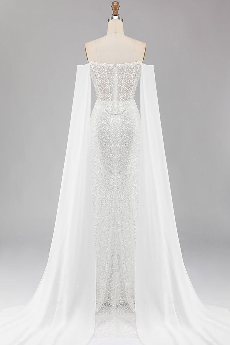 Load image into Gallery viewer, Sparkly White Beaded Off the Shoulder Mermaid Long Corset Prom Dress