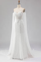 Load image into Gallery viewer, Sparkly White Beaded Off the Shoulder Mermaid Long Corset Prom Dress