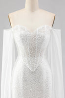 Load image into Gallery viewer, Sparkly White Beaded Off the Shoulder Mermaid Long Corset Prom Dress