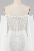 Load image into Gallery viewer, Sparkly White Beaded Off the Shoulder Mermaid Long Corset Prom Dress