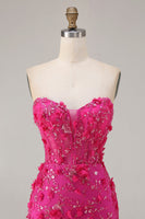 Load image into Gallery viewer, Sparkly Fuchsia Beaded Floral Mermaid Long Corset Prom Dress with Slit