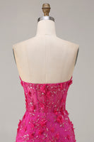 Load image into Gallery viewer, Sparkly Fuchsia Beaded Floral Mermaid Long Corset Prom Dress with Slit