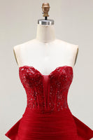 Load image into Gallery viewer, Sparkly Red Tulle Mermaid Long Corset Prom Dress with Bow