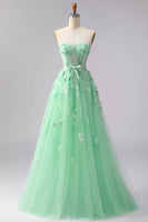 Load image into Gallery viewer, Floral A Line Green Tulle Long Corset Prom Dress with Cape