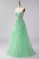 Load image into Gallery viewer, Floral A Line Green Tulle Long Corset Prom Dress with Cape