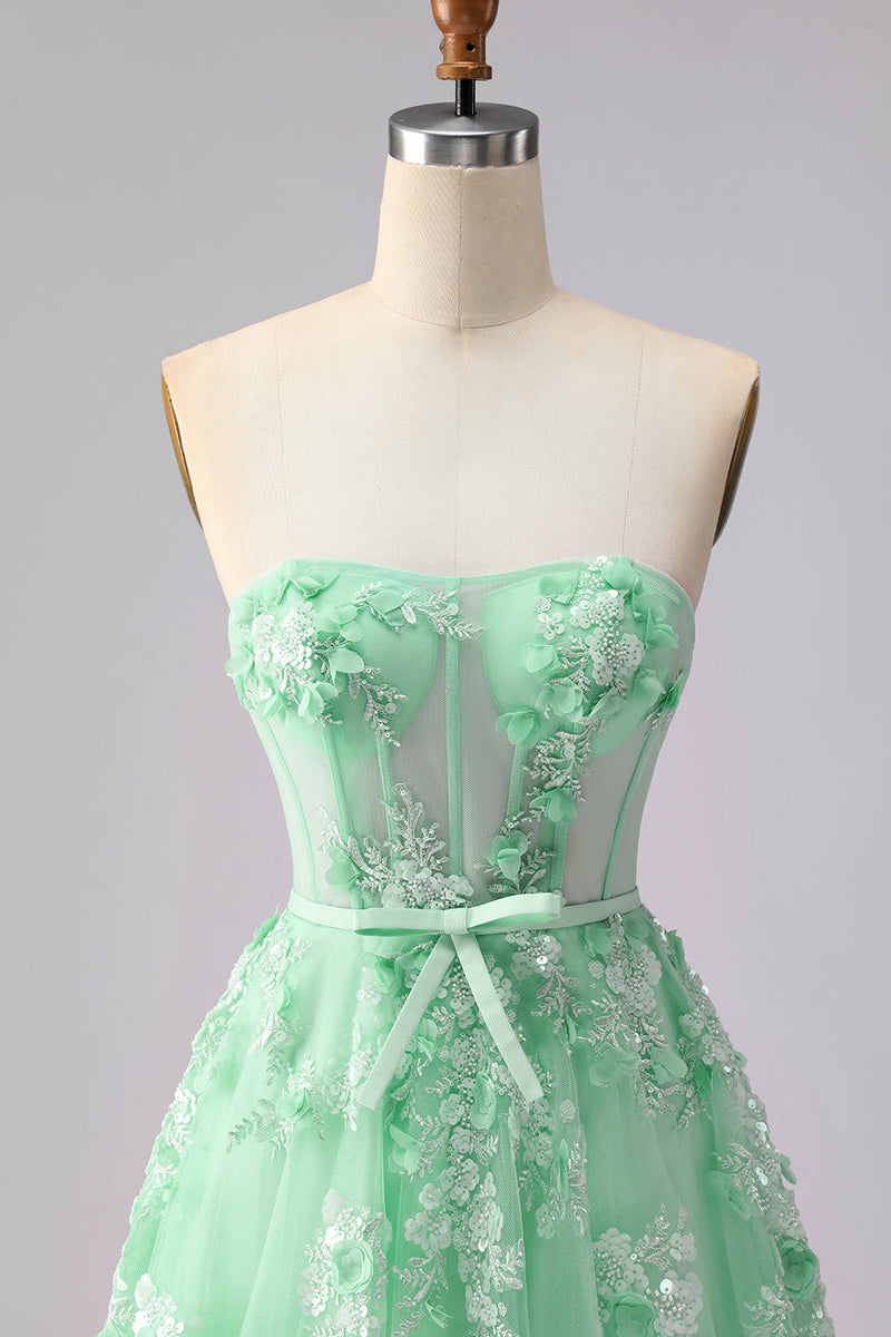 Load image into Gallery viewer, Floral A Line Green Tulle Long Corset Prom Dress with Cape