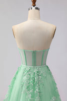 Load image into Gallery viewer, Floral A Line Green Tulle Long Corset Prom Dress with Cape
