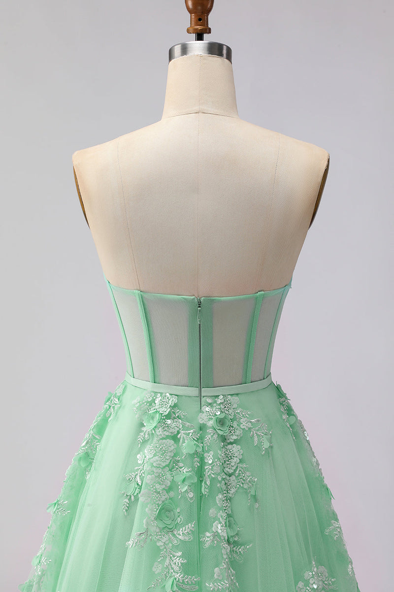 Load image into Gallery viewer, Floral A Line Green Tulle Long Corset Prom Dress with Cape