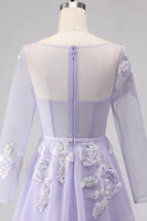 Load image into Gallery viewer, Sparkly Floral A Line Lilac Tulle Long Appliqued Corset Prom Dress with Sleeves