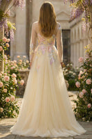 Load image into Gallery viewer, Sparkly Floral Corset A Line Lilac Tulle Long Appliqued Prom Dress with Sleeves