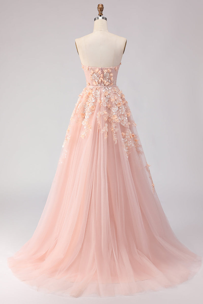 Load image into Gallery viewer, Floral Blush A Line Off the Shoulder Long Prom Dress with Bow
