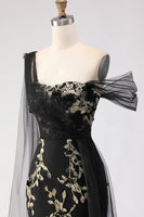 Load image into Gallery viewer, Green One Shoulder Floral Long Prom Dress with Side Cape